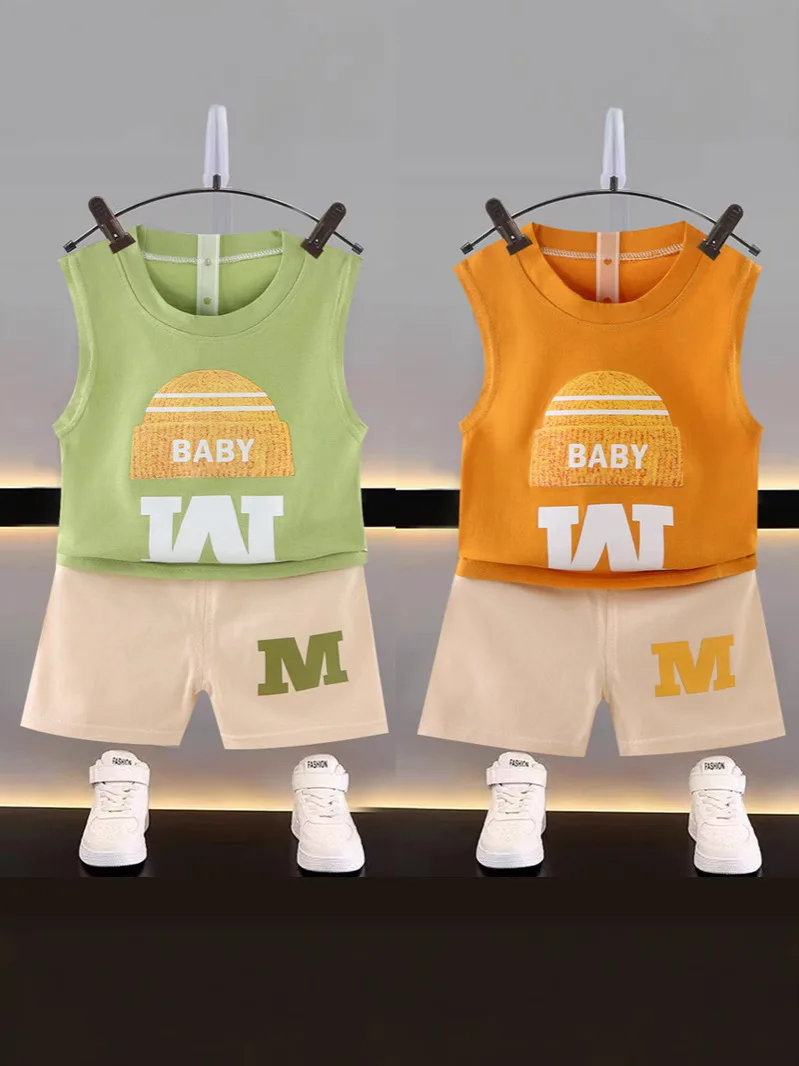 

Children Summer 2025 New Sleeveless Shorts Set Boys Kid Girls Thin Design Stylish Tank Top And Shorts Casual Two Piece Set Trend