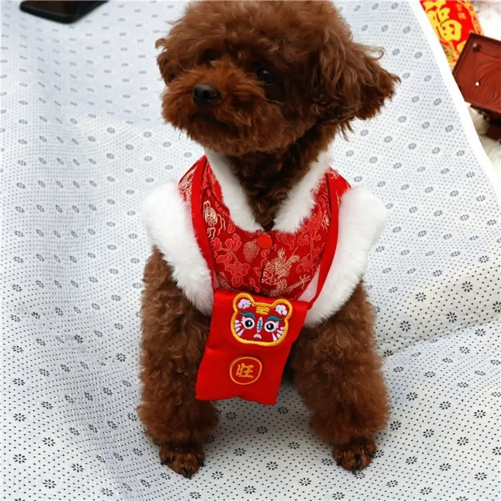 

With Wallet Spring Festival Dog Coat Soft Dragon Pattern Dog Dragon Embroidery Clothes Cotton/Plush Warm