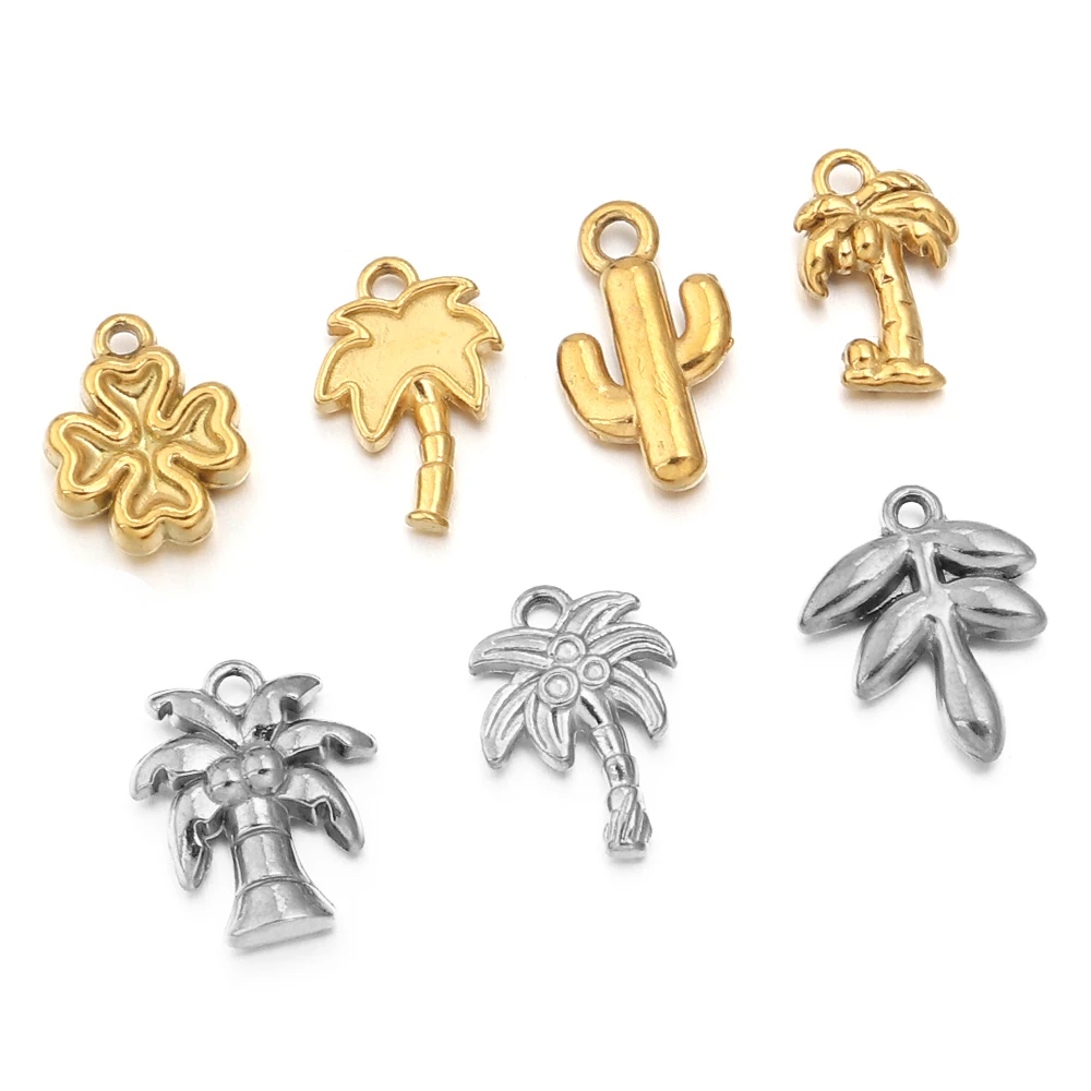 

5Pcs/Lot Coconut Palm/Leaf/Cactus Charm Stainless Steel Tropical Desert Accessory for Decoration Making DIY Accessories
