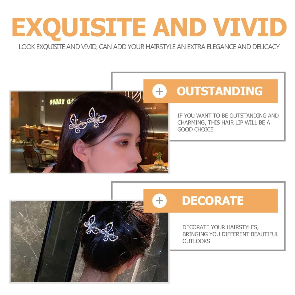 

3Pcs Butterflies Hair Clip Crystal Rhinestones Barrette Hair Ornament for Women Elegant Delicate Accessory