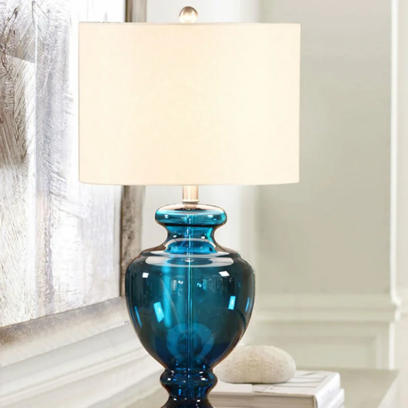 Blue Gourd Vase Glass Table Lamp for Living Room Bedroom Bedside  220v 110v EU Plug Art Deco MJ1026