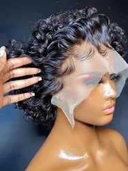 Perruque Bob Lace Front Wig naturelle courte, cheveux humains, coupe Pixie, 13x1, pour femmes africaines