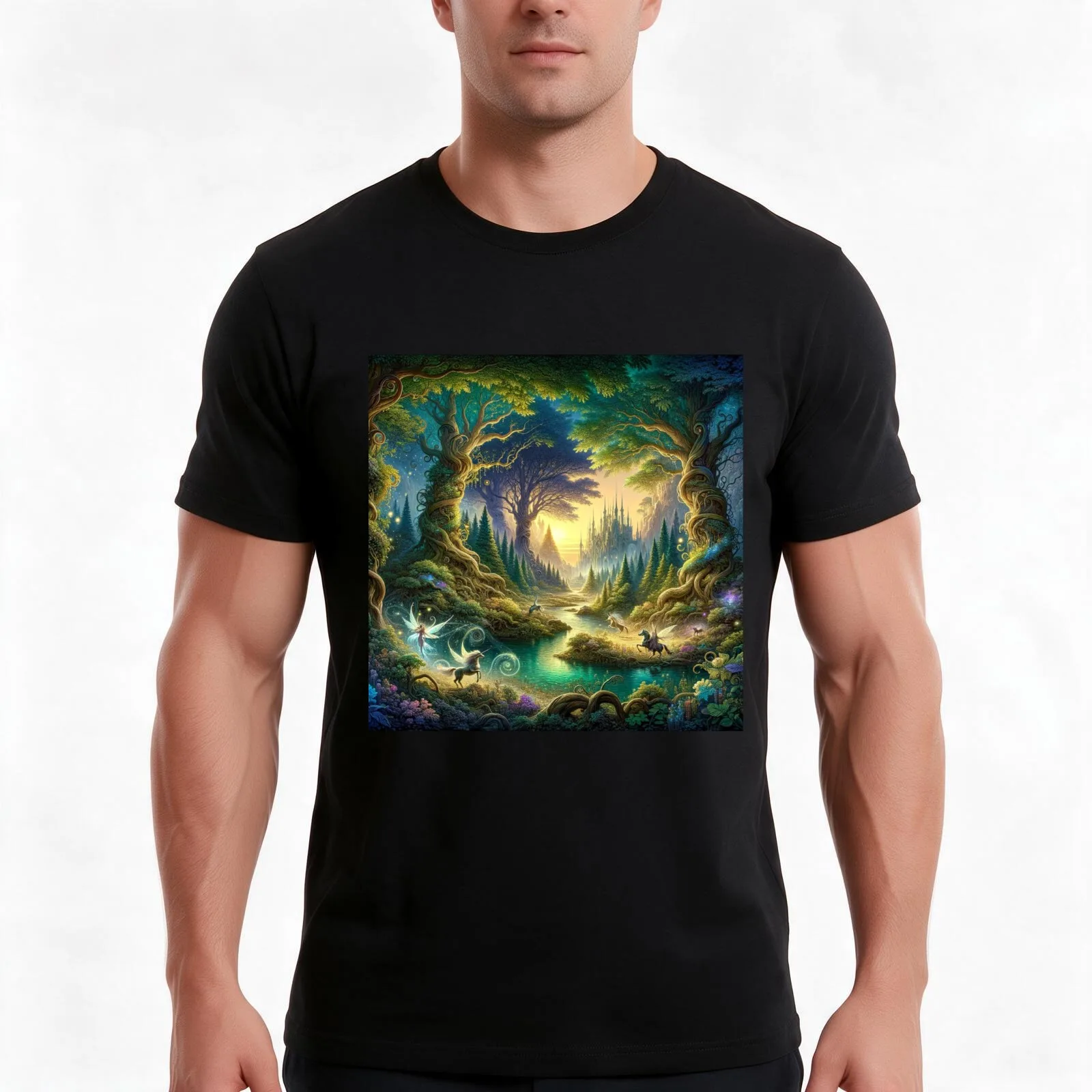 The Enchanted Fairy Forest T-Shirt Summer Casual Cotton Tee Oversized Streetwear Tops Vintage Graphic Print Unisex Men Women