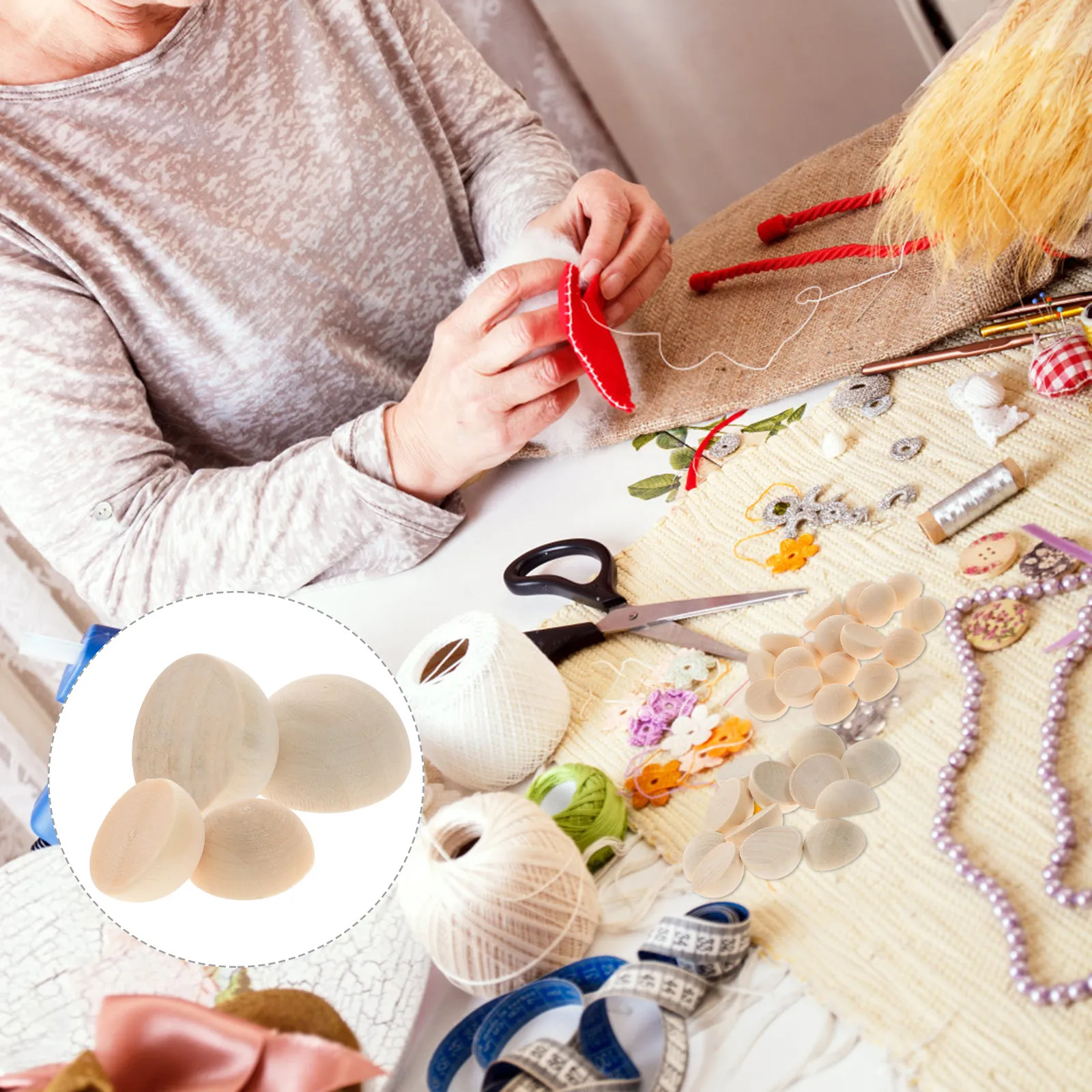 

200Pcs DIY Wood Half Beads Natural Unfinished Half Round Wooden Balls Craft Supplies Jewelry Making Split Wooden Balls