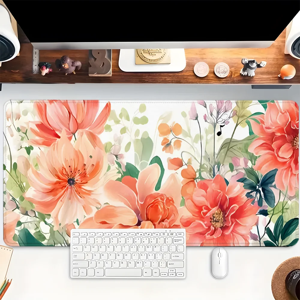 

Flowers Mouse Pad XXL Gaming Mousepad Rubber Base with Stitched Edge Non-Slip Desk Pad Computer Large Desk Accessories