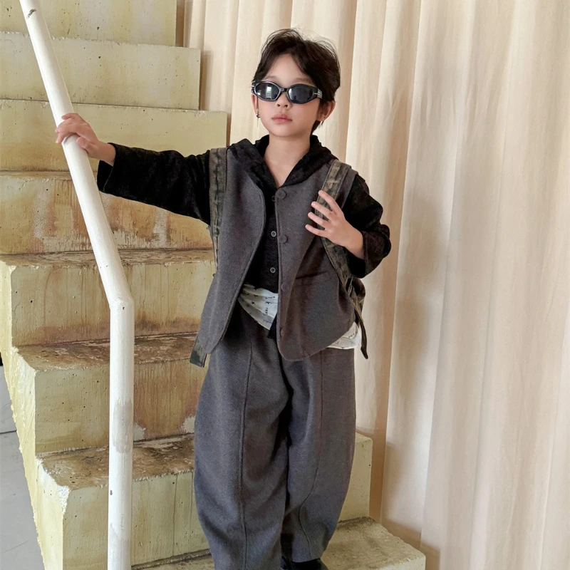 2025 Autumn New Clean Color Children's Hoodie Soft Single Row Button Long Sleeve Knitted Cardigan