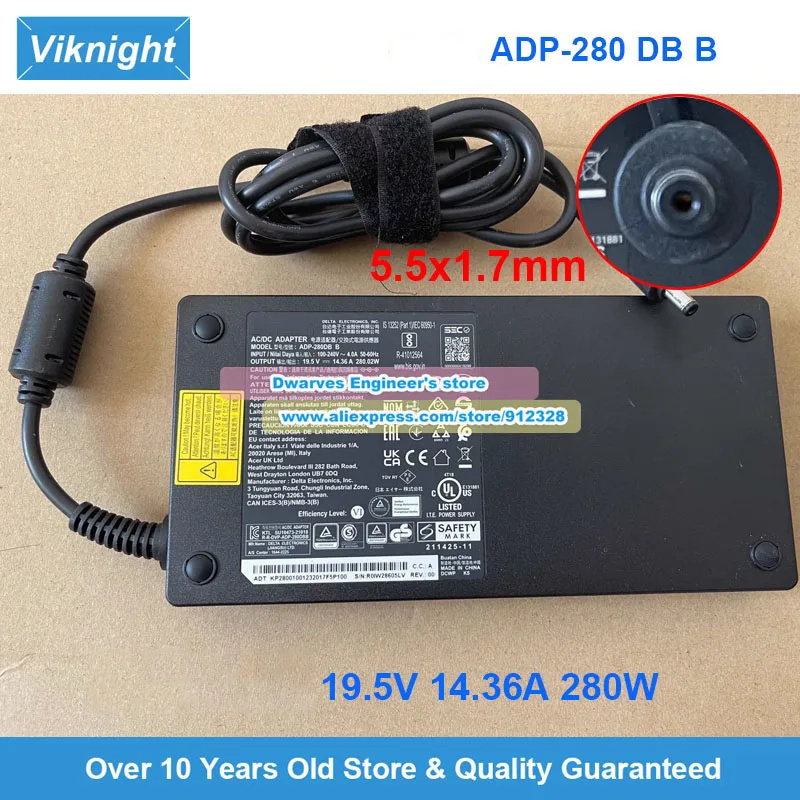 ADP-280 DB B AC Adapter 19.5V 14.36A for Predator Helios Gaming Laptop Charger 5.5x1.7mm