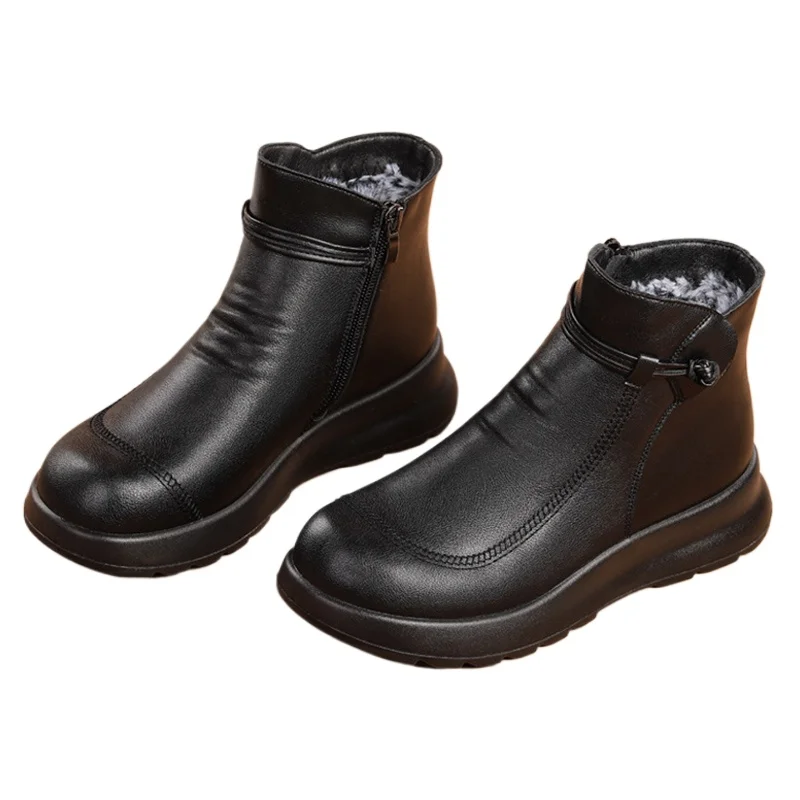 لينة الثلوج أحذية النساء أحذية الشتاء مريحة الدافئة أفخم الشتاء البارد شقة عدم الانزلاق حذاء للأمهات أسود براون حجم كبير 41 DX712