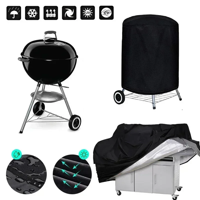 BBQ Cover Outdoor Dust Waterproof Weber Heavy Duty Grill Cover Rain Protective outdoor Barbecue cover round bbq grill black