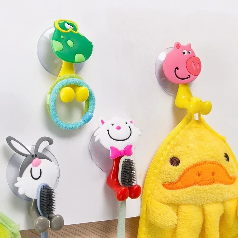 1PC Cute Cartoon Sucker Toothbrush Holder Rack Wall Mounted Suction Hooks Bathroom Lovely Children Toothbrush Stand Organizer