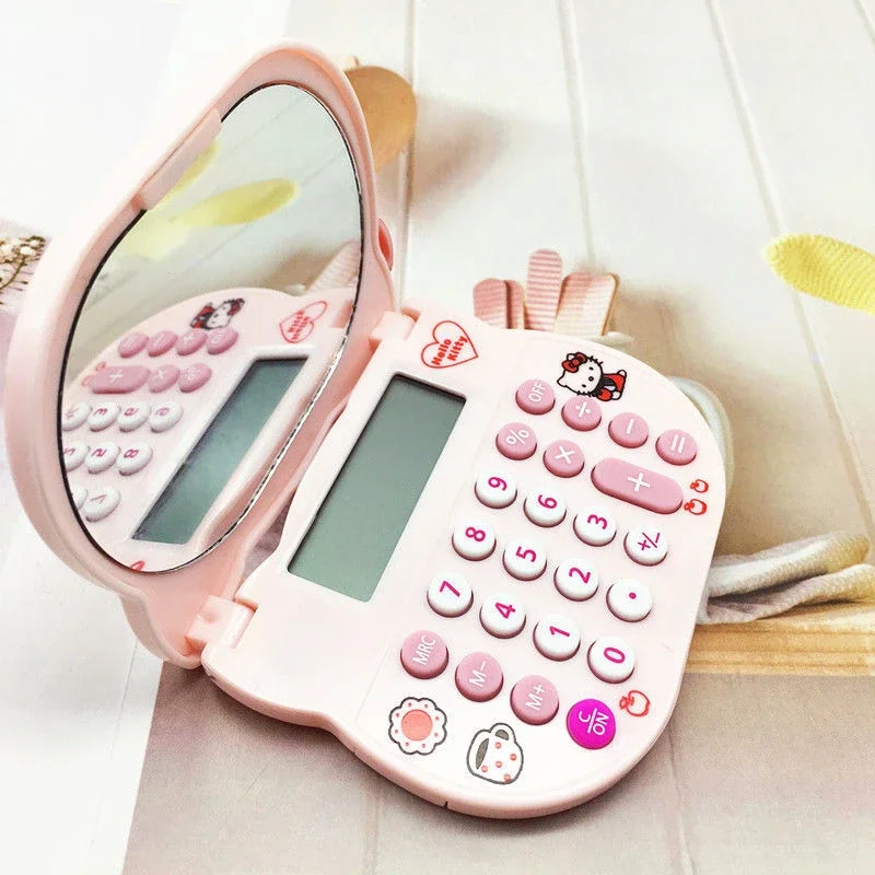 Hello Kitty Calculator Portable Foldable Vanity Mirror Cute Cartoon Girl Kids Learning Calculator Stationery School Supplies