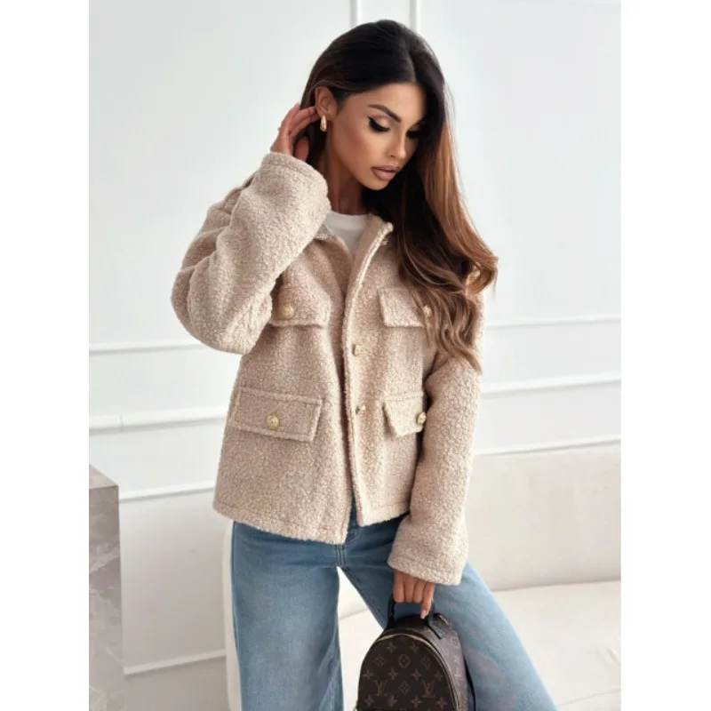 

New Women Fashion Long Sleeve Lapel Women's Fashion Jacket Ladies Casual Elegant Vintage Solid Loose Lady Short Jackets ﻿
