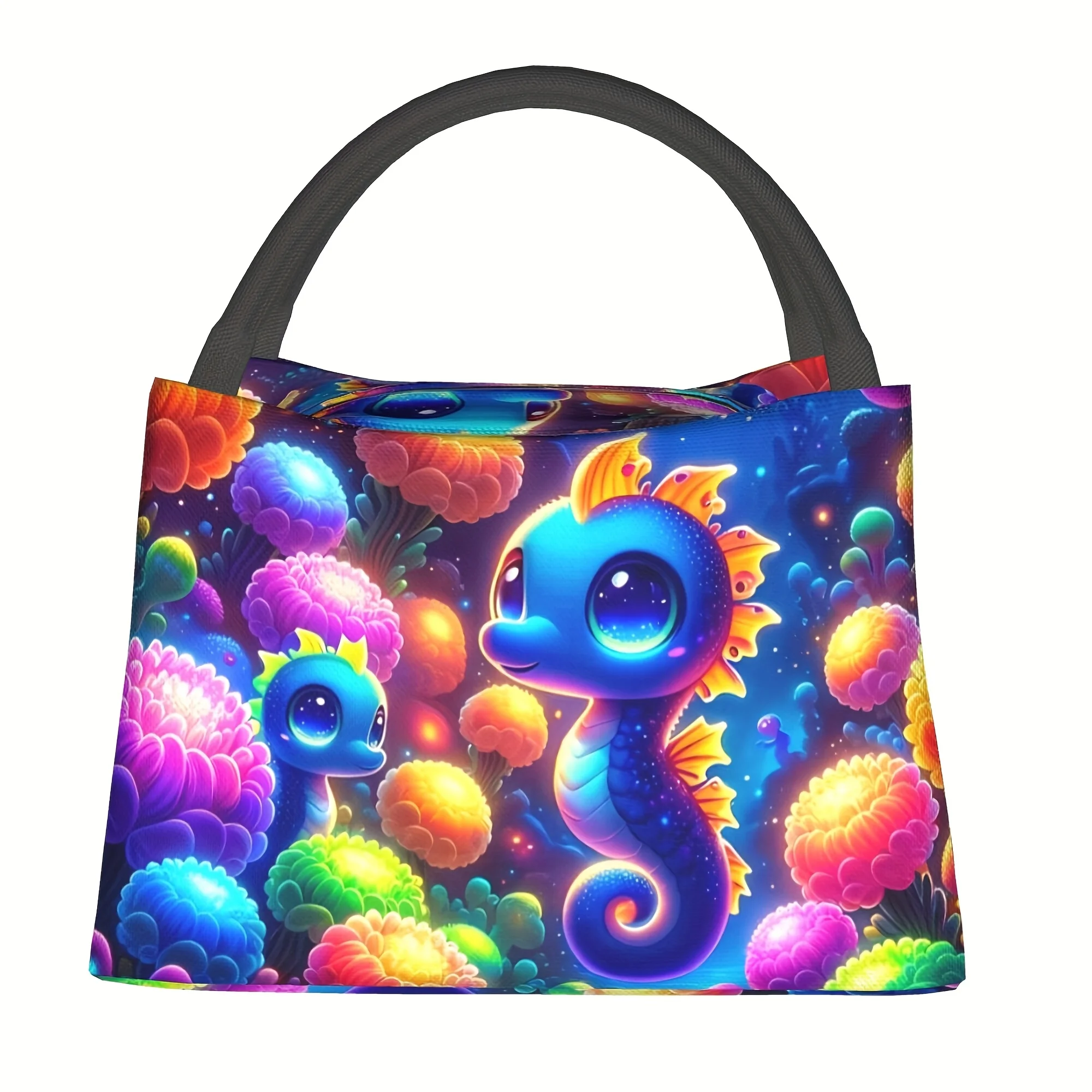 

One Colorful Seahorse Pattern, Reusable Cooler Bag, Insulated Lunch Bag, Essential for Camping Picnic Beach