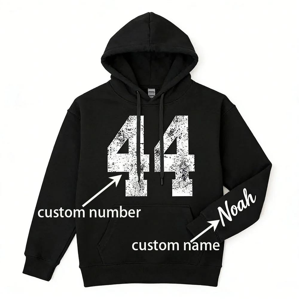 Verontruste retro gepersonaliseerde naam nummer hoodie aangepaste team fan sport sweatshirt zacht ademend spel dag outfit ideaal cadeau