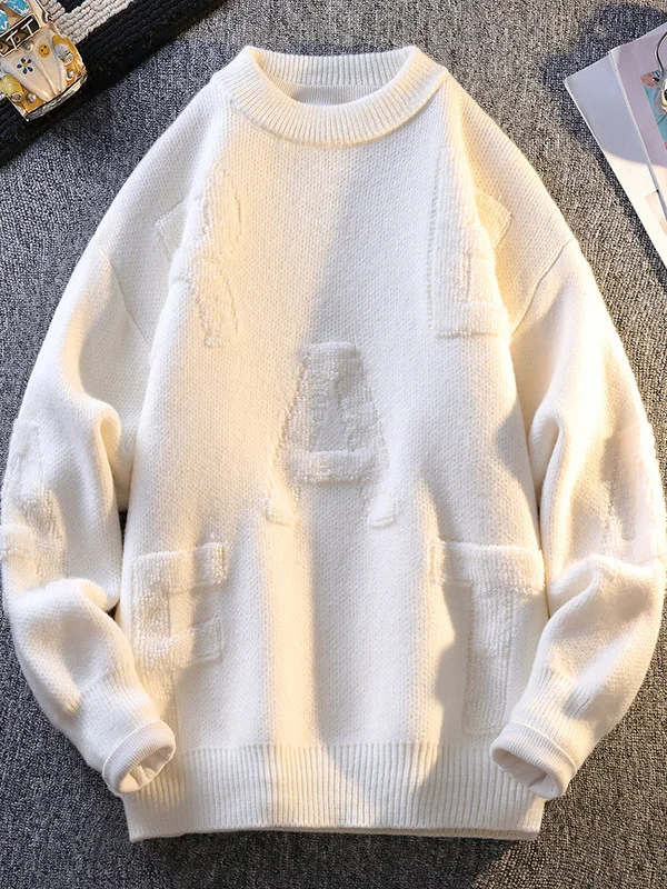 

Модный вязаный свитер мужской, свободного кроя, с круглым вырезом, теплый базовый слой, зимний, повседневный, из полиэфирного волокна, с длинными рукавами