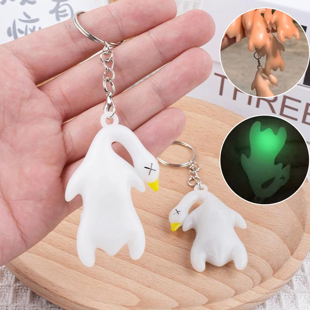 Funny Goose Keychain Roast Duck Keyring Backpack Pendant Car Interior Hanging Accessories White Ultraviolet Color Changing Gifts