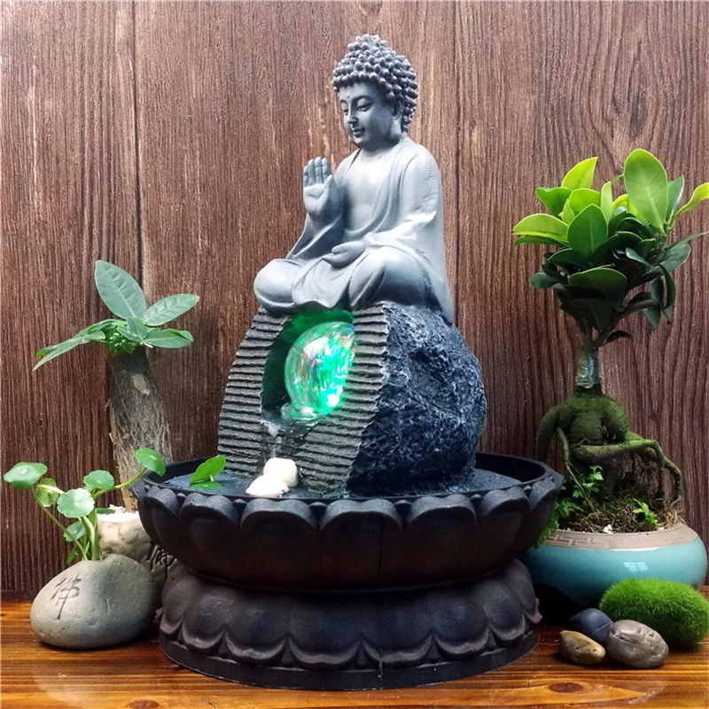 Imagem -02 - Artesanato de Resina Artesanato Presentes Zen Monk Lucky Feng Shui Bola de Led Budista Lotus Fountain Jardim Micro Decorações Paisagem 110 v 220v