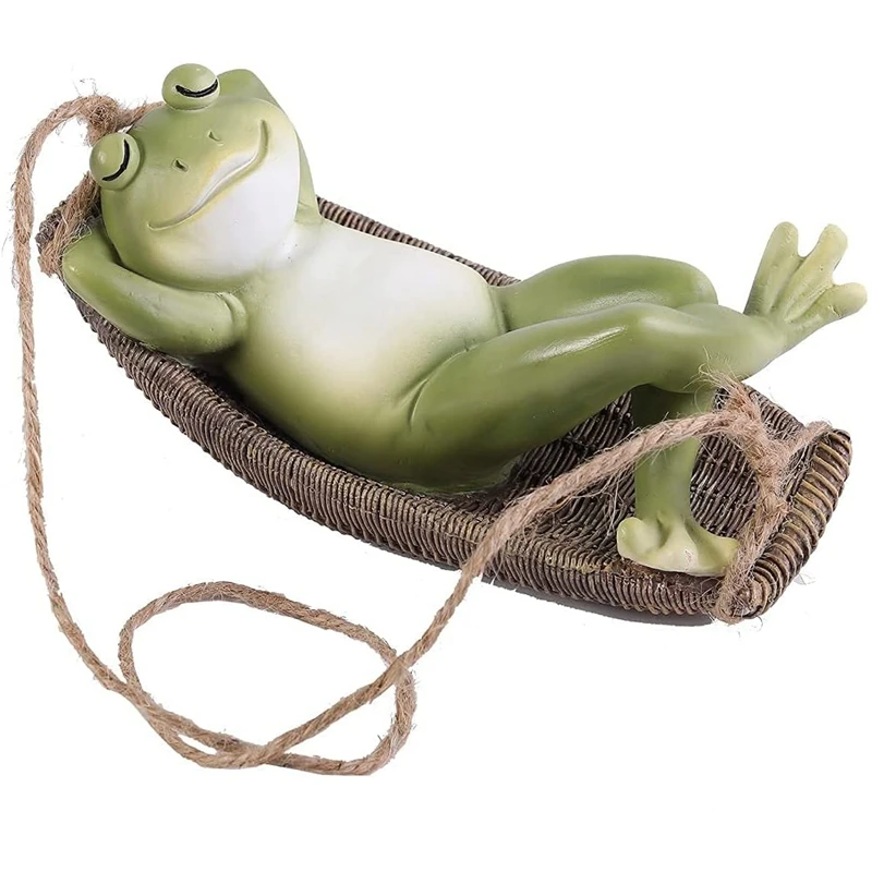 

Hanging Hammock Swing Frog Statue Fairy Tree Sculpture Hanger Yard Garden Decoration,Animal Figurines Crafts Decor Art