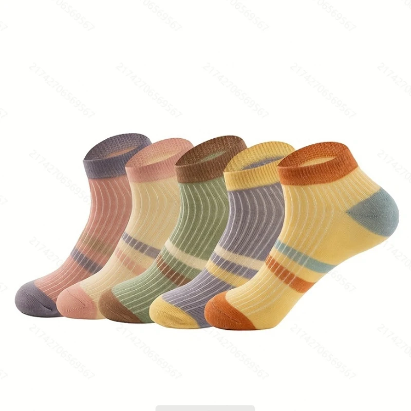 

JIAYAN 2025 Spring Socks New Solid Color Striped Short Women's Socks Summer Thin Low-tube Boat Socks