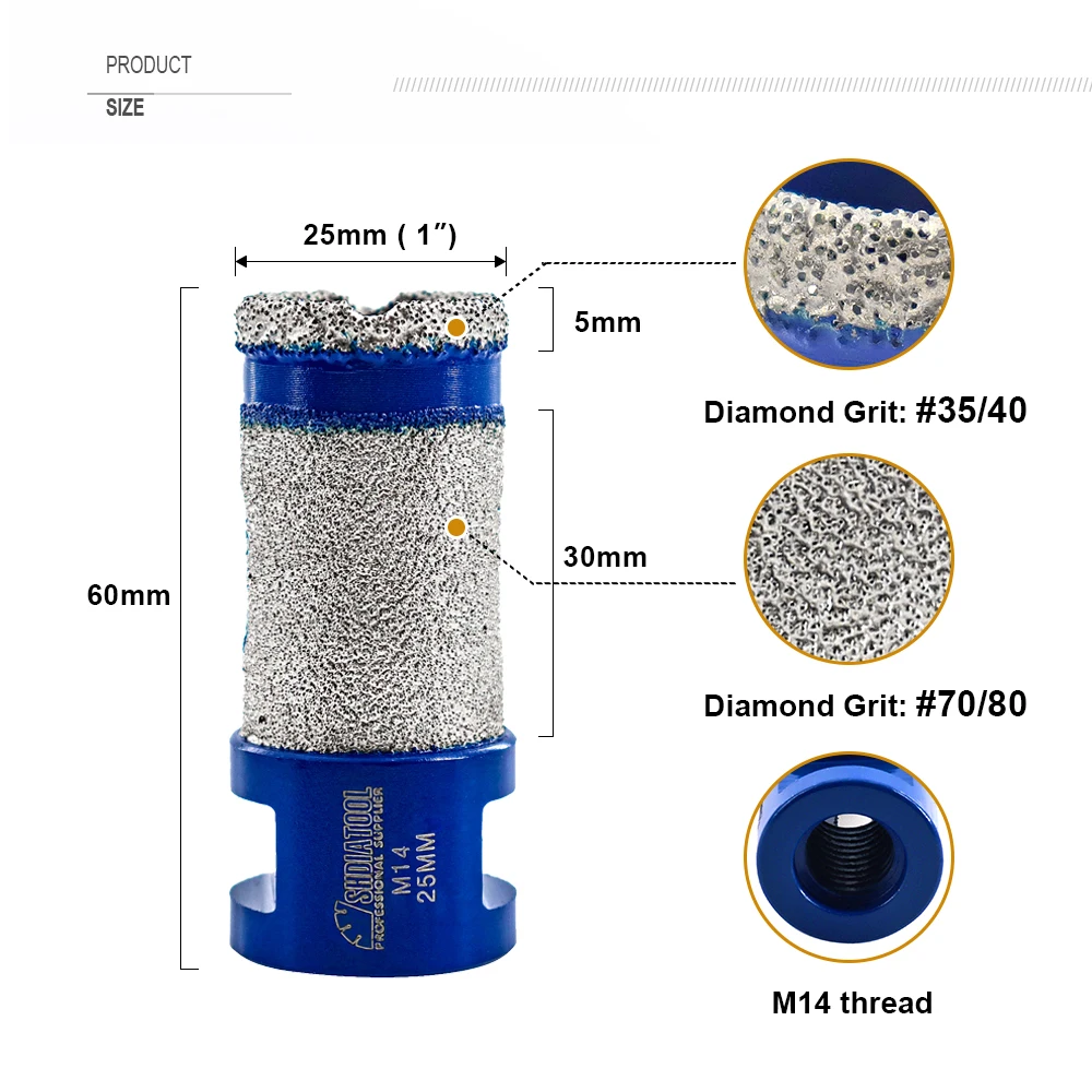 SHDIATOOL 1pc M14 Dia25mm Diamond Milling Drilling Crowns Tile Masonry Ceramic Marble Porcelain Core Bits Drill Bits Hole Saw