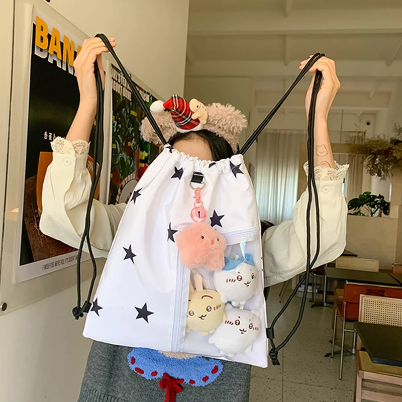 

Creative Star Ita Bag Cute Sweet Student Oxford Cloth Bag Simple Printed Women Bag Casual Large Capacity Drawstring Commuter Bag