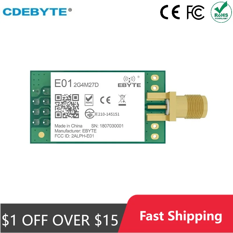 Image of Drahtloses Modul CDEBYTE E01-2G4M27D nRF24L01P 27 dBm nRF24L01 PA LNA Long Range 2,4 GHz SPI DIP IoT-Modul