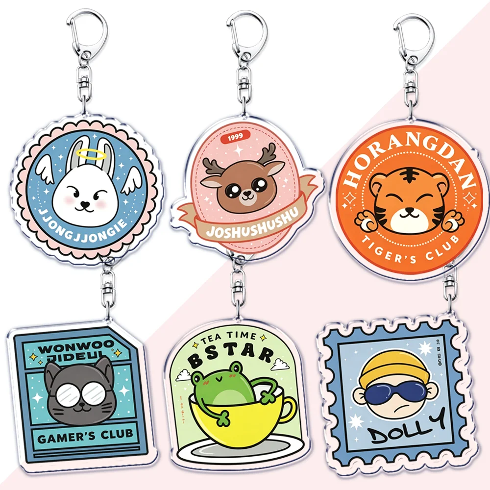 Kawaii Kpop Fashion Chibis Keychains Bag Charms Accessories Cute Jeonghan Carat Hoshi Joshua Keyrings Jewelry Fans Friends Gifts