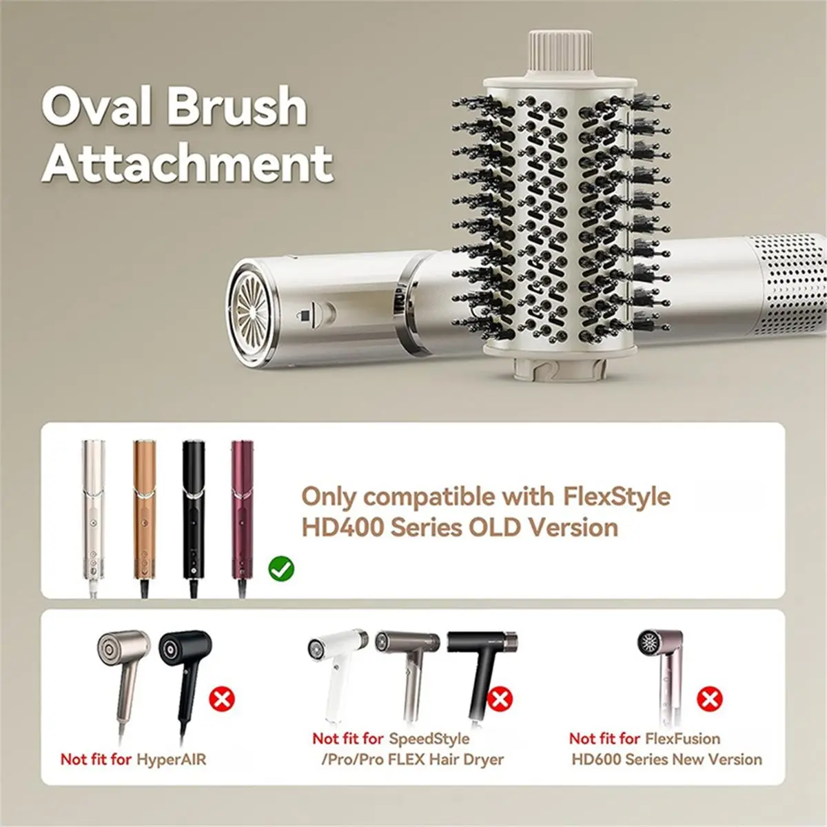 (AD11] Auto-Wrap Curlers Oval Brush Kit for FlexStyle (HD400 Series) Curling Iron Accessory Waves & Smoothing Blow Brush