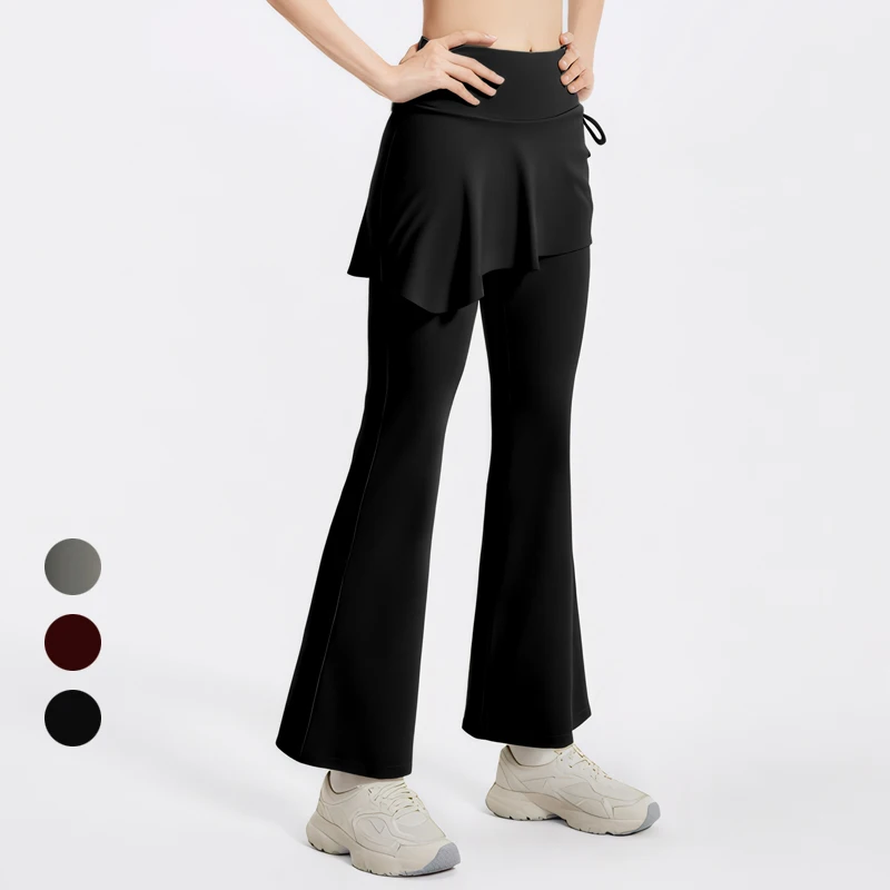 New Flared Culottes for Women Fake Two Micro-flared Pants Wrinkle High Waist Lift Hip Yoga Pants Slim-fit Elastic Waist Rope