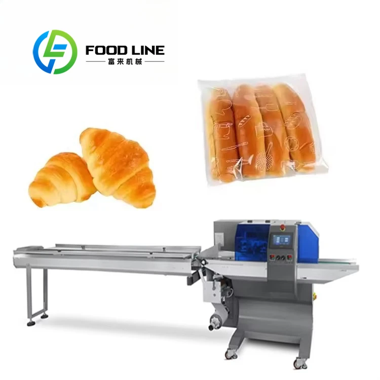 Semi Auto Flow Type Packing Machine Pillow Film Hamburger Biscuit Tortilla Cheese Bread Horizontal Wrapping Machine