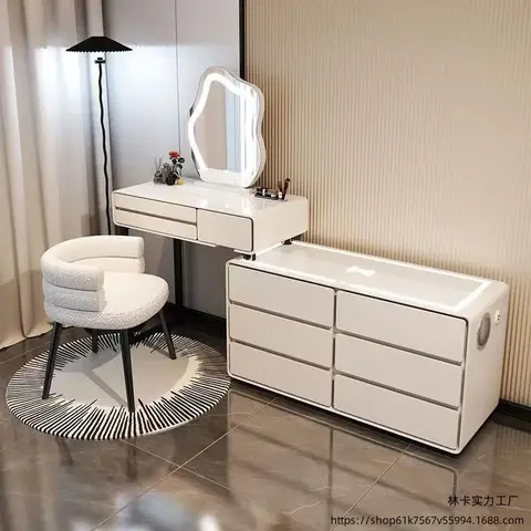 럭셔리 화장대 책상, 거울 및 조명, 메이크업 화장대, 충전 스테이션, 블루투스 스피커, 서랍이 있는 드레싱 테이블