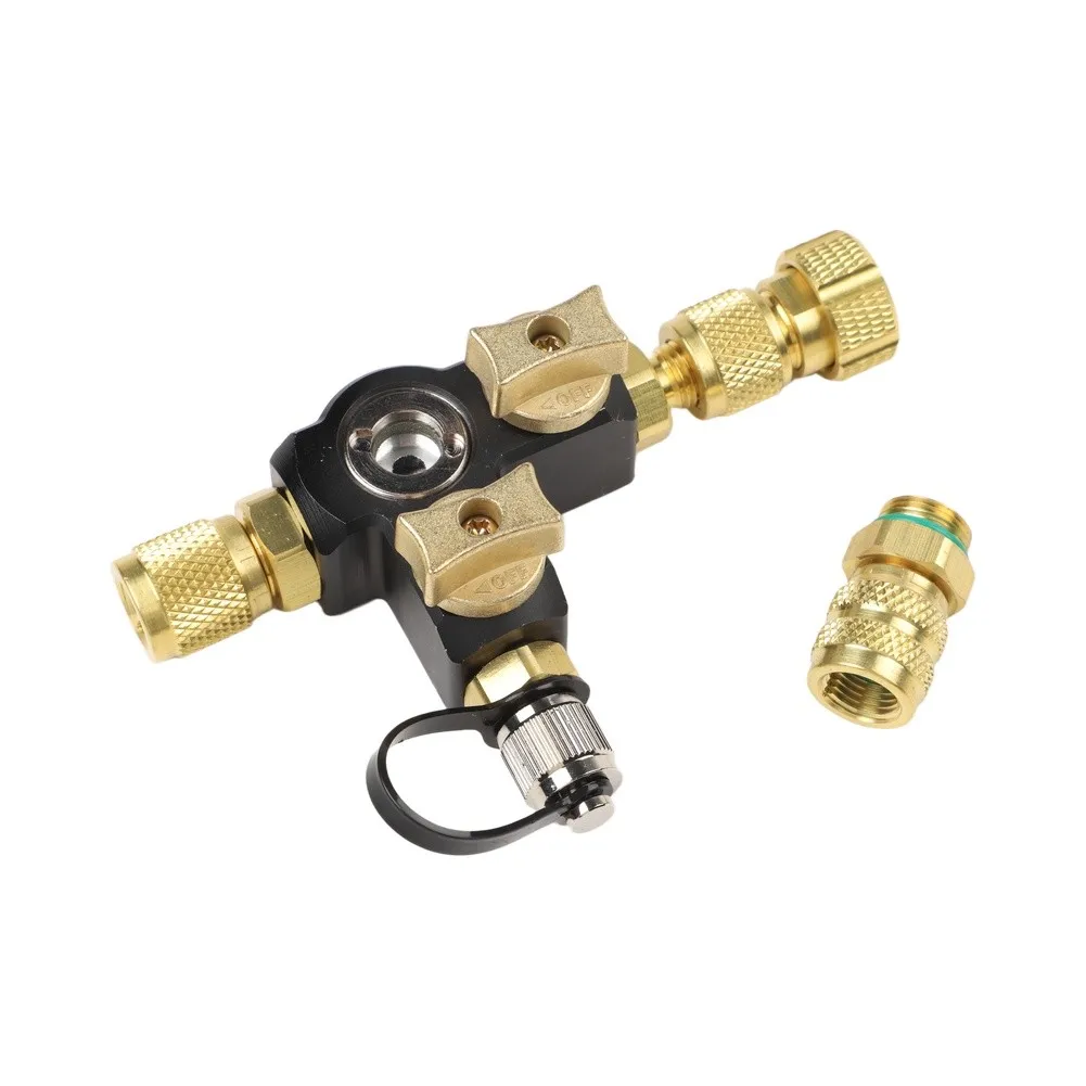 Vacuum Rated HVAC Valve Core Removal Tool with Dual 1/4 and 5/16 Inch Fittings and Real-Time Sight Glass Verification