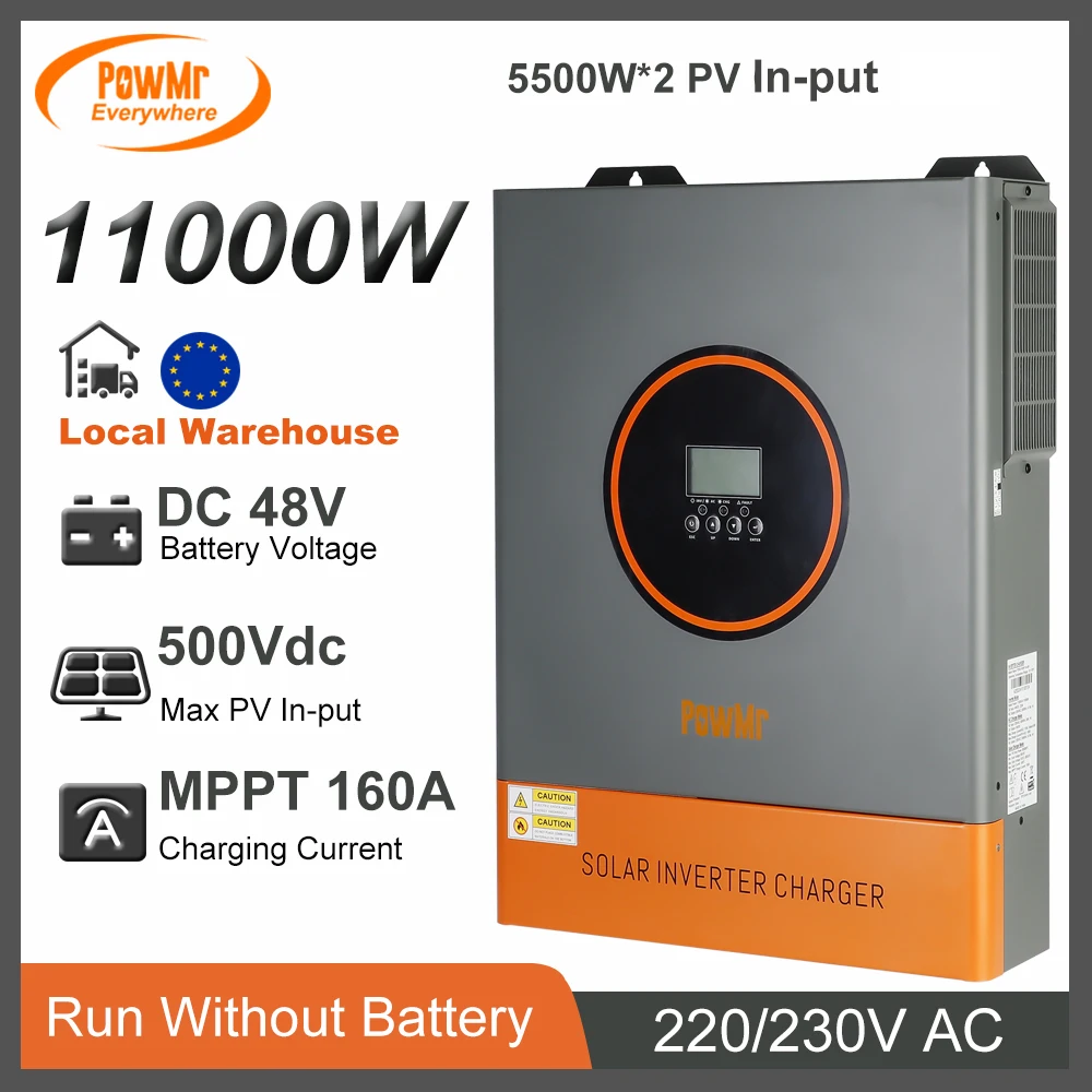 Hybrydowe falowniki solarno-słoneczne o mocy 11 kW z kontrolerem solarnym MPPT 160 A Podwójne wejście PV od 48 V DC do 230 V AC może działać nawet z baterią pasującą do LifePo4