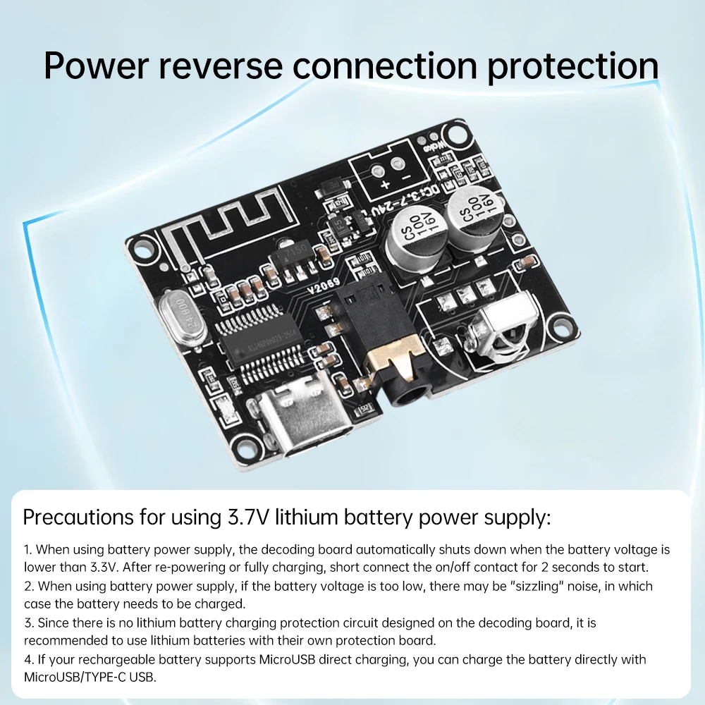 Papan Penerima Audio Bluetooth DC3.7-24V Bluetooth 5.0 Papan Decoding Audio Stereo Modul Musik Stereo Nirkabel