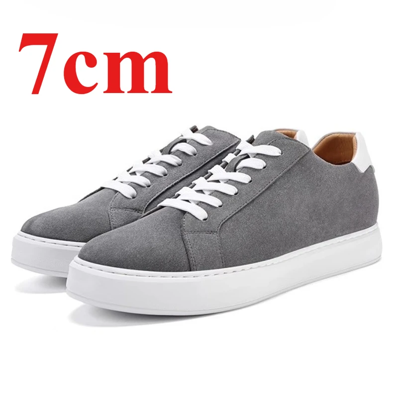 

Invisible Inner Height Increasing Shoes for Men's 7cm Cow Suede Leather Lightweight Fashionable Board Shoes Casual Board Shoes