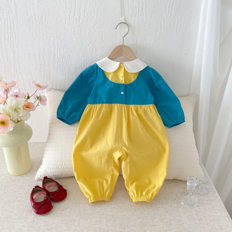 2025 New Autumn Cute French Fries Doll Collar Long-sleeve Romper for Baby Girls - Suitable for Outdoor Wear
