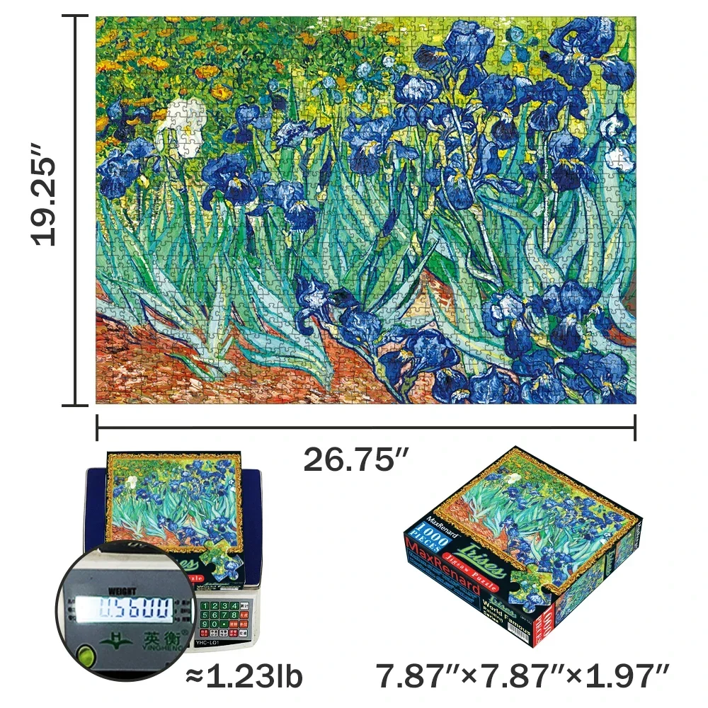 MaxRenard Jigsaw Puzzle 1000 pezzi per gioco per adulti collezione di pittura a olio Van Gogh iris decorazione della parete di casa goditi la famiglia