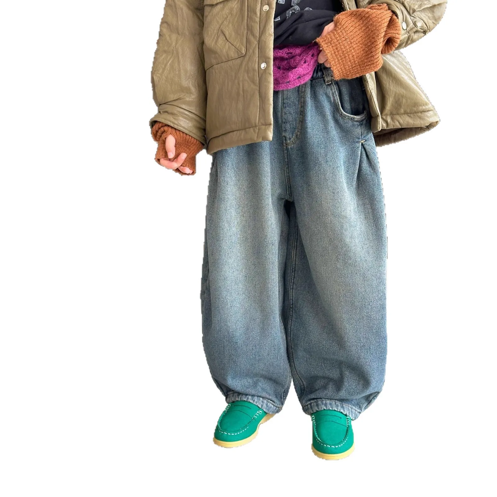 سراويل فضفاضة دافئة غير رسمية للأولاد، جينز صوف أنيق للشتاء النسخة الكورية الجديدة للأطفال #5