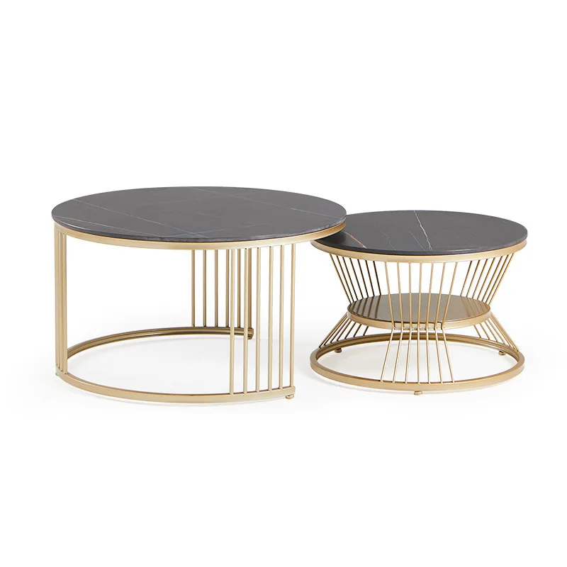 

Italian light luxury, rock slab round coffee table, small apartment living room simple, classic child and mother double layer