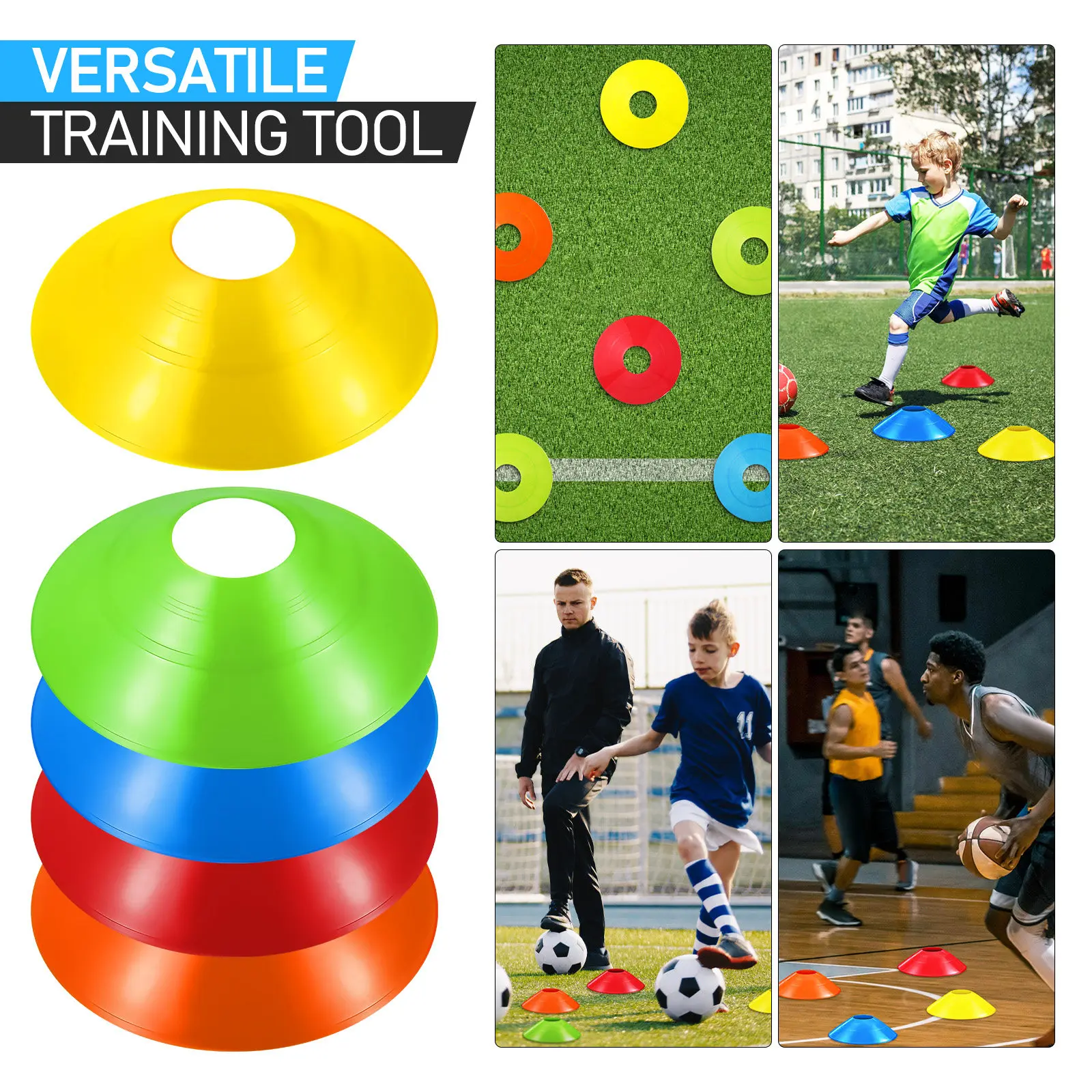 30Pcs Soccer Cones for Training Bright Multicolor Pe Cones for Soccer Drills Football Practice Agility Equipment Sports Gear
