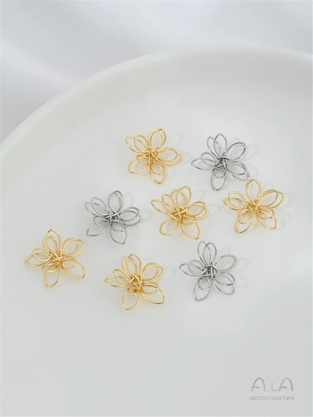 14k ouro-cor fio de cobre embrulho dupla camada flor acessórios feitos à mão diy ornamentos de orelha pingente materiais artesanais b362