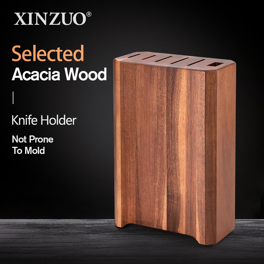 XINZUO Multi Functional Knife Holder Acacia Wood Knife Block Six-Slot Design Kitchen Acessories Tools