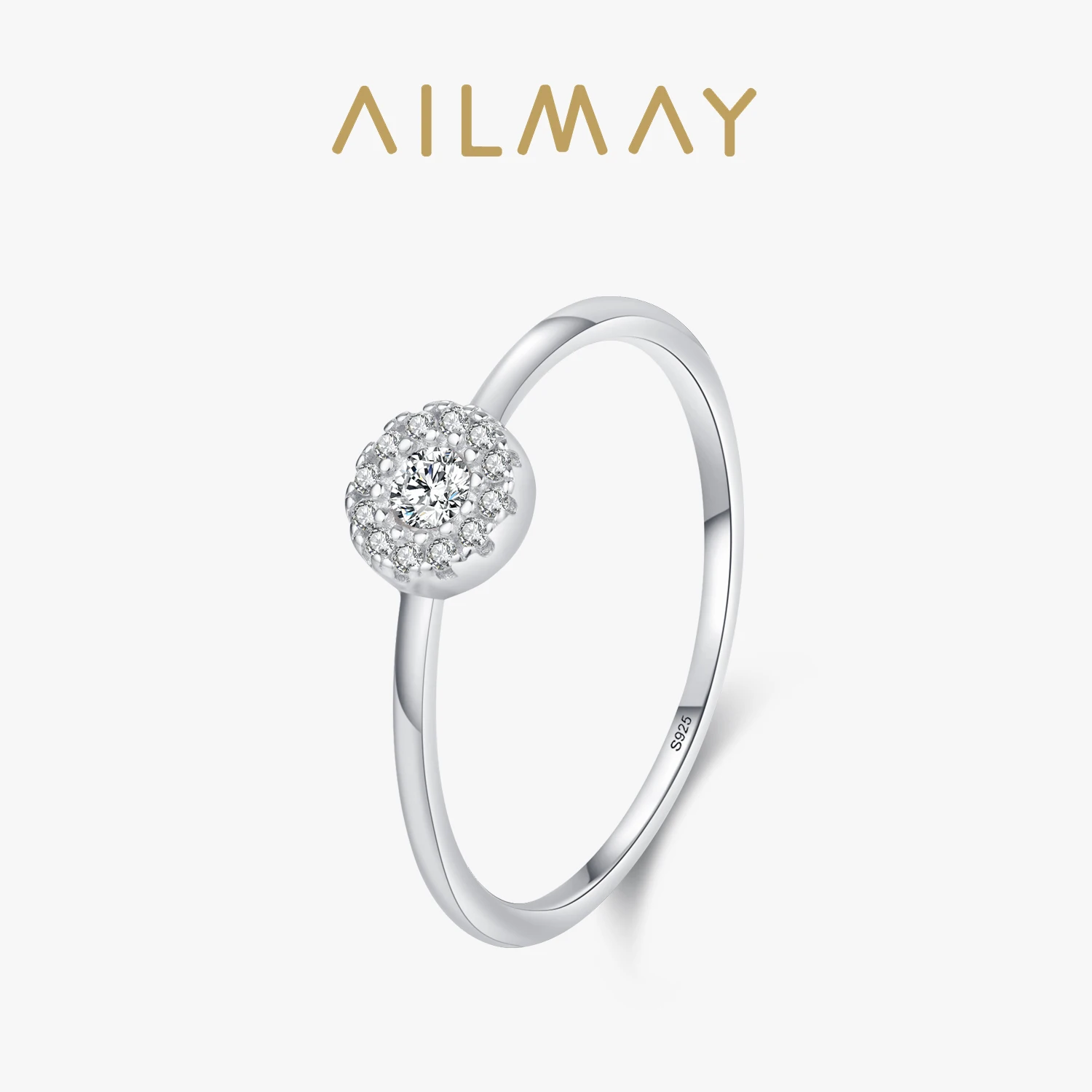 

Ailmay, натуральное серебро 925 пробы, элегантное круглое ослепительное прозрачное кольцо на палец с фианитом для женщин, модные ювелирные изделия, подарок на годовщину
