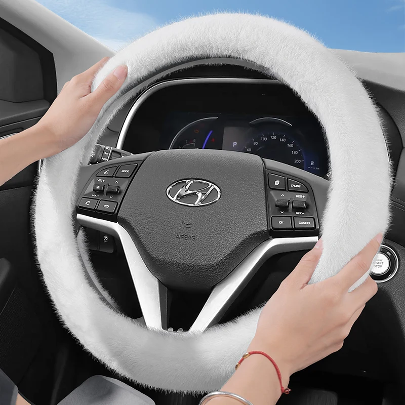 Aplicable a ​   Funda de felpa para volante Hyundai, elegante funda protectora antideslizante cálida para otoño e invierno para Elantra N Sonata Ioniq 5 5N 6 9 Venue Kona Santa Cruz Tucson Santa Fe Palisade Casper