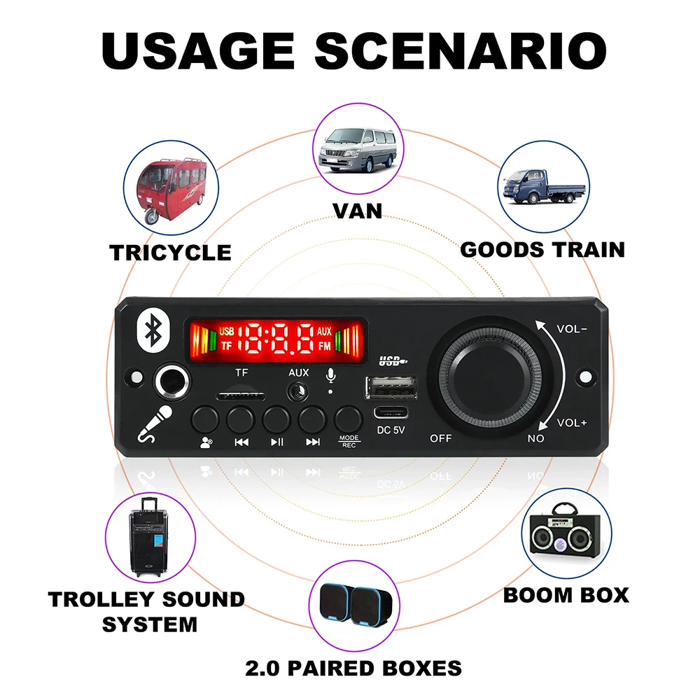 Płytka dekodera MP3 Bluetooth KEBIDU, wzmacniacz 6W, bezprzewodowy odtwarzacz MP3, moduł audio samochodowego DC 5V, mikrofon do rozmów, USB, TF, radio FM do głośnika — zdjęcie produktu 5
