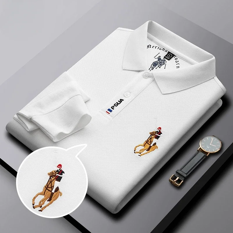 2025 Autumn and Winter Collar Men's Long Sleeved T-shirt Casual Fashion High-end Embroidery Men's Business Polo Shirt - Image 2