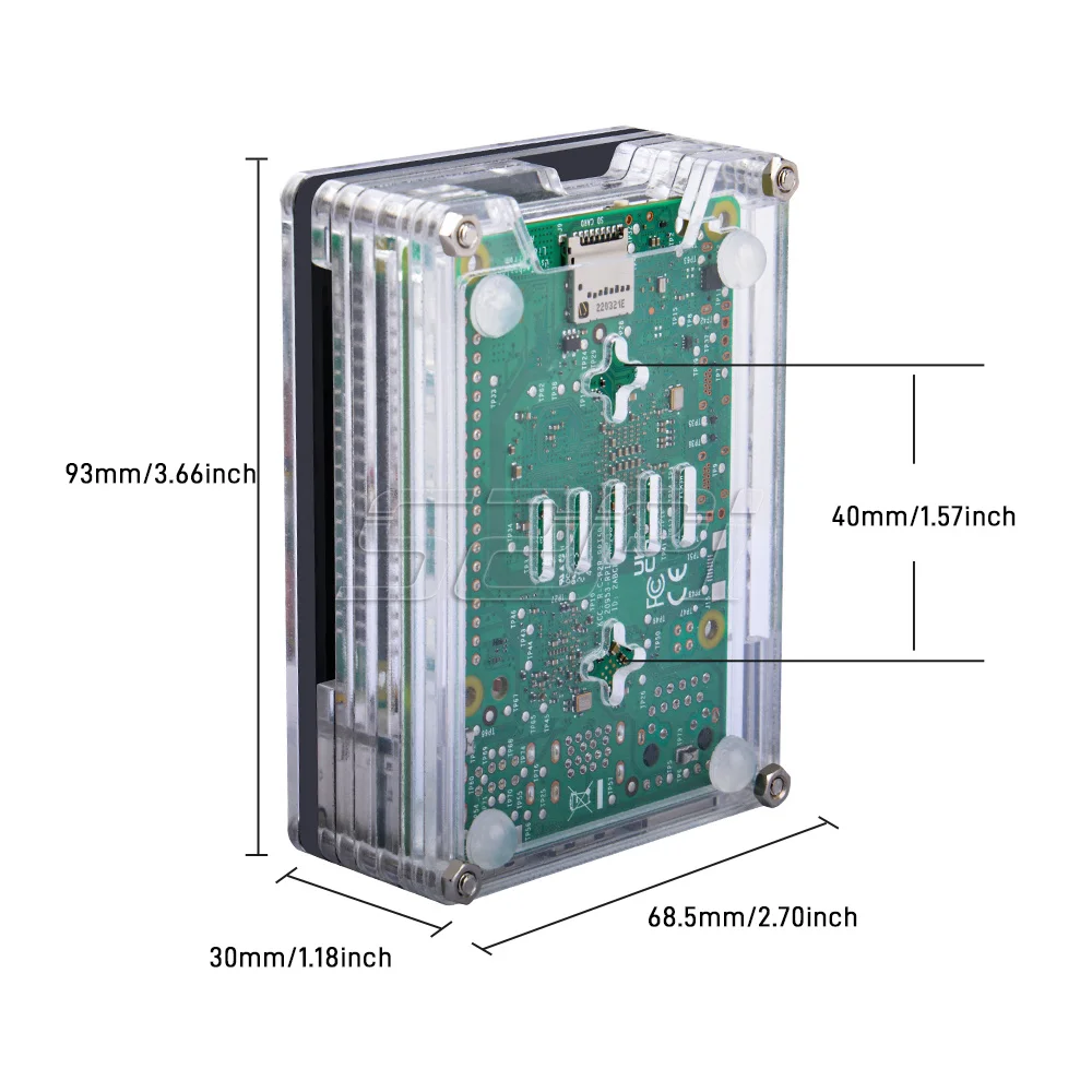 52Pi Raspberry Pi 5 Acrylic Case with Adjustable-Speed fan and Copper Heatsinks 9 Layers Transparent