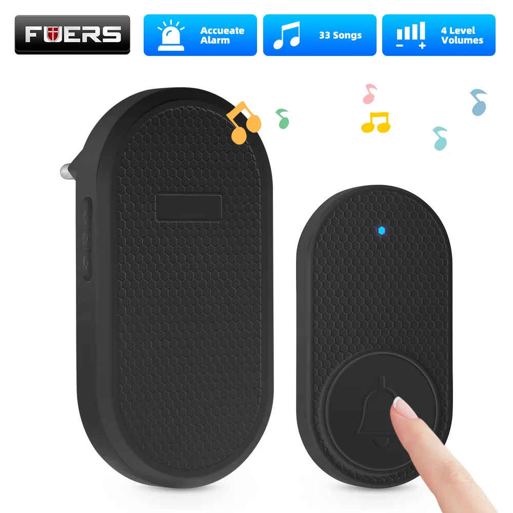 Fuers Wireless Doorbell Waterproof Welcome Chime Home Door Bell Intelligent 32 Songs Smart Melodies Alarm With Battery