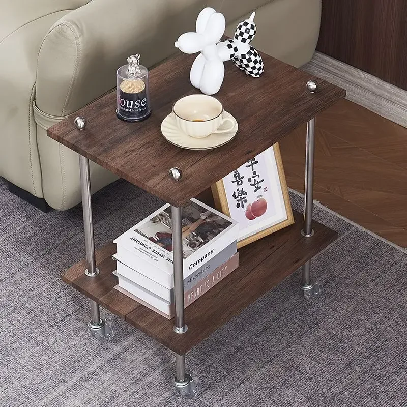 

Stainless steel living room simple glass coffee table modern rectangular bedside 2-layer small apartment tea table coffee tables