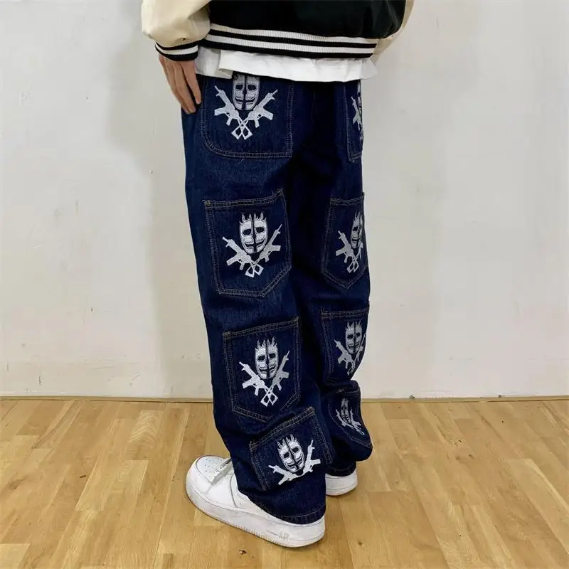 

Skeleton Men's Pants Free Shipping Embroidered Loose Jeans Trousers Y2k Pants Baggy Cargo Wide Straight Casual Clothing